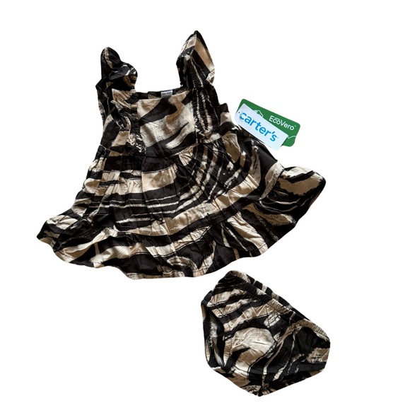 NWT Carters 0-3 Summer Dress and Bummies Brown and Tan Tropical - Picture 1 of 2